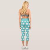 Polka Dot Pattern Blau Aquamariner weißer geometri Capri Leggings (Rückseite)