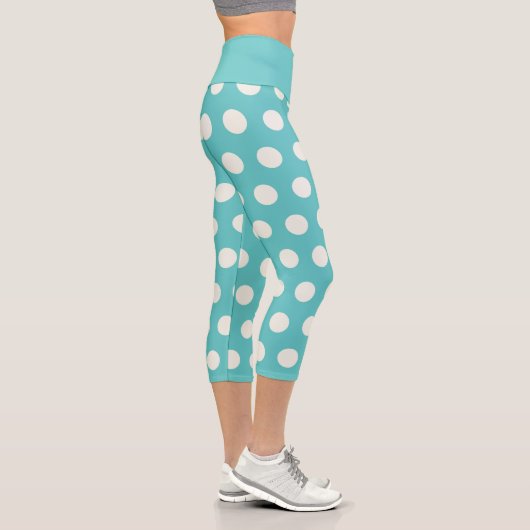 Polka Dot Pattern Blau Aquamariner weißer geometri Capri Leggings (Rechts)