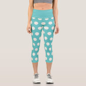 Polka Dot Pattern Blau Aquamariner weißer geometri Capri Leggings (Vorderseite)
