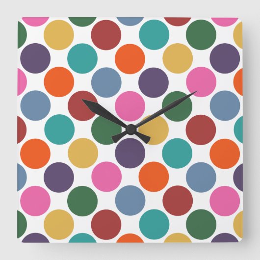 Polka Dot Pattern Clock Quadratische Wanduhr (Vorderseite)