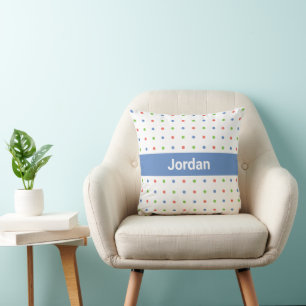 Polka Dot Pattern Individuelle Name auf blauem Str Kissen