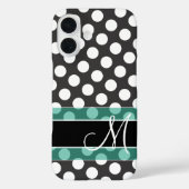 Polka Dot Pattern mit Monogramm - aquamarin schwar Case-Mate iPhone Hülle (Rückseite)