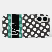 Polka Dot Pattern mit Monogramm - aquamarin schwar Case-Mate iPhone Hülle (Rückseite (Horizontal))