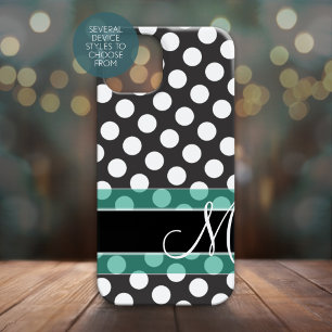 Polka Dot Pattern mit Monogramm - aquamarin schwar iPhone 16 Hülle