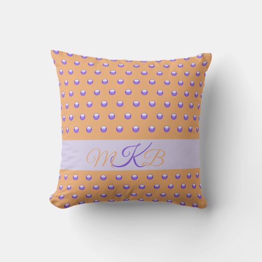 Polka Dot Pattern Modernes Blue Peach Spots Monogr Kissen (Vorderseite)