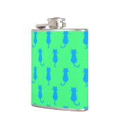Polka Dot Pattern Pop Art Cat in Blau und Limon Flachmann (Links)