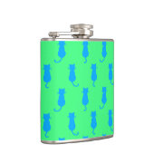Polka Dot Pattern Pop Art Cat in Blau und Limon Flachmann (Rechts)