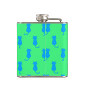 Polka Dot Pattern Pop Art Cat in Blau und Limon Flachmann (Rückseite)