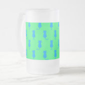 Polka Dot Pattern Pop Art Cat in Blau und Limon Mattglas Bierglas (Vorderseite Links)