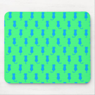 Polka Dot Pattern Pop Art Cat in Blau und Limon Mousepad