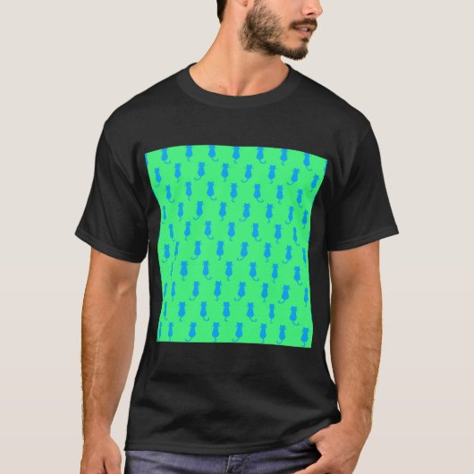 Polka Dot Pattern Pop Art Cat in Blau und Limon T-Shirt (Vorderseite)