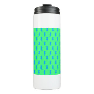 Polka Dot Pattern Pop Art Cat in Blau und Limon Thermosbecher