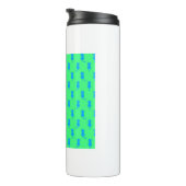Polka Dot Pattern Pop Art Cat in Blau und Limon Thermosbecher (Nach rechts gedreht)