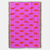 Polka Dot Pattern Pop Art Cat in Rot und Heiß Rosa Decke (Vorderseite Vertikal)