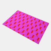 Polka Dot Pattern Pop Art Cat in Rot und Heiß Rosa Fußmatte (Schrägansicht)