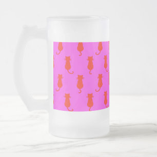 Polka Dot Pattern Pop Art Cat in Rot und Heiß Rosa Mattglas Bierglas