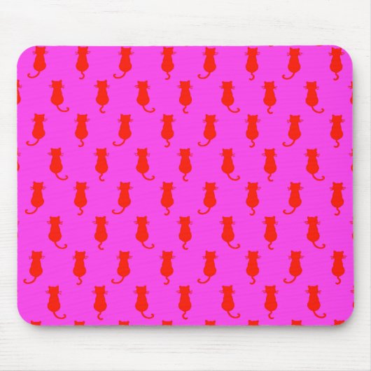 Polka Dot Pattern Pop Art Cat in Rot und Heiß Rosa Mousepad (Vorne)