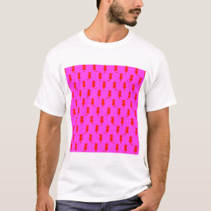 Polka Dot Pattern Pop Art Cat in Rot und Heiß Rosa T-Shirt