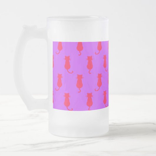 Polka Dot Pattern Pop Art Cat in rot und laxisch Mattglas Bierglas (Links)