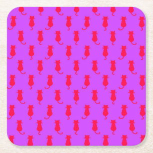 Polka Dot Pattern Pop Art Cat in rot und laxisch Rechteckiger Pappuntersetzer