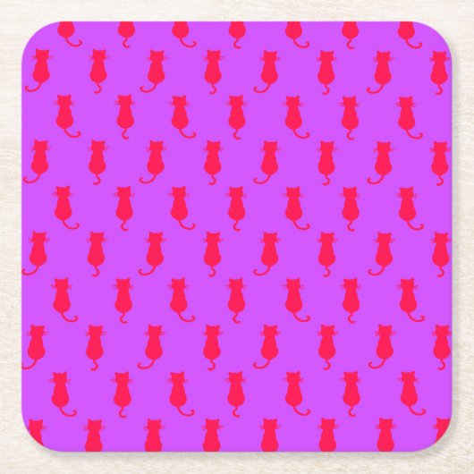 Polka Dot Pattern Pop Art Cat in rot und laxisch Rechteckiger Pappuntersetzer (Vorderseite)