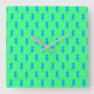 Polka Dot Pattern Pop Art Chat in blau und Limon Quadratische Wanduhr