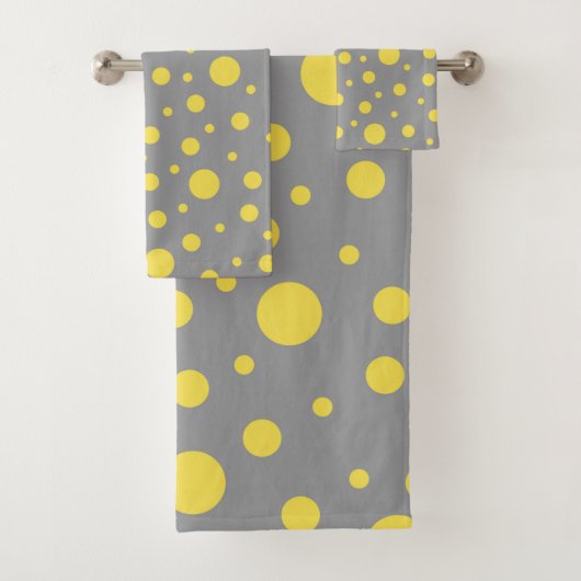 Polka Dot Pattern Yellow Gray Badhandtuch Set (Insitu)