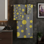 Polka Dot Pattern Yellow Gray Badhandtuch Set