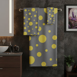 Polka Dot Pattern Yellow Gray Badhandtuch Set
