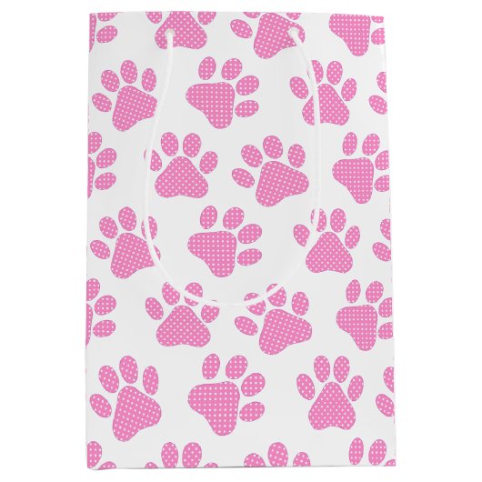 Polka dot paw Prints auf Weiß Mittlere Geschenktüte (Vorderseite)