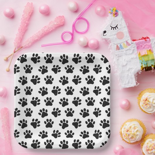 Polka Dot Paw Prints Pappteller (Party)