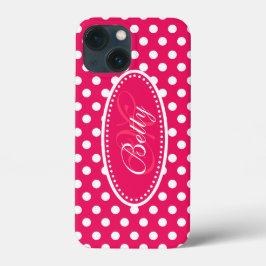 Polka dot personalisiert rosa Pink weißes Piktogra iPhone 13 Mini Hülle