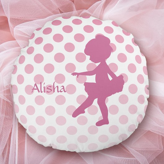 Polka Dot Pink Ballerina Personalisiert Rundes Kissen