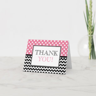 Polka Dot Pink & Chevron Thank You Card Dankeskarte