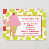 Polka Dot Pink Eiscreme Einladungen (Vorne/Hinten)