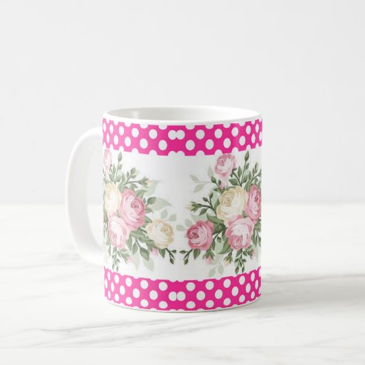 Polka dot Pink Floral Tasse (Vorderseite Links)