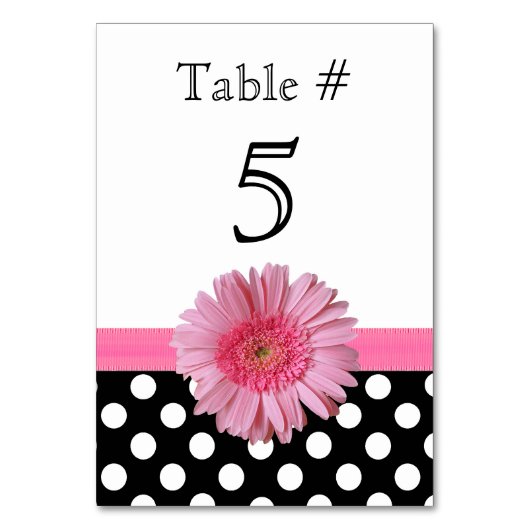 Polka Dot & Pink Gerber Daisy Wedding Tischnummer (Rückseite)