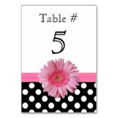 Polka Dot & Pink Gerber Daisy Wedding Tischnummer (Vorderseite)