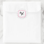 Polka Dot & Pink Monogramm-Aufkleber Runder Aufkleber (Tasche)