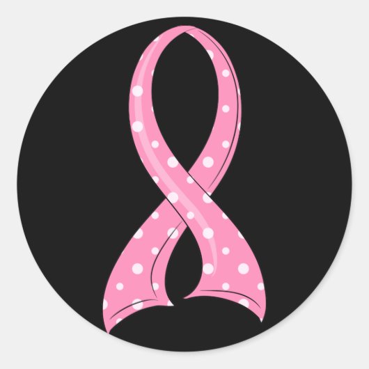 Polka Dot Pink Ribbon Brustkrebs Runder Aufkleber (Vorderseite)