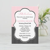 Polka Dot Pink Streifen Brautparty Party laden Einladung (Stehend Vorderseite)