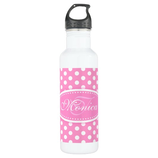 Polka dot pink und weiße Getränke Flasche Trinkflasche (Vorderseite)