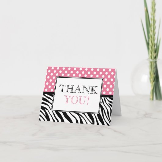 Polka Dot Pink & Zebra Print Dankeschön Karte (Vorderseite)