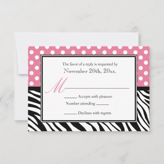 Polka Dot Pink & Zebra Print Replik Cards RSVP Karte (Vorderseite)