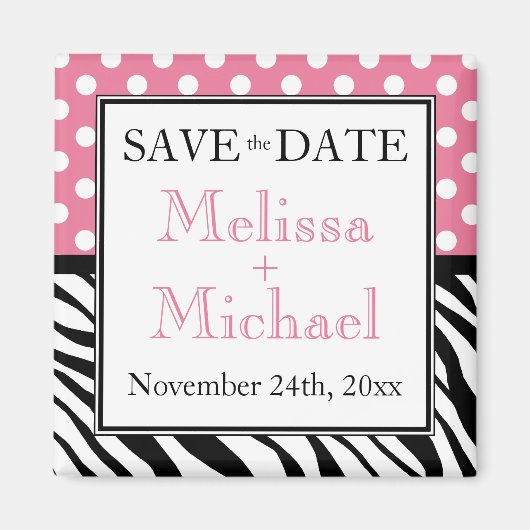 Polka Dot Pink Zebra Print Speichern Sie das Datum Magnet (Vorne)
