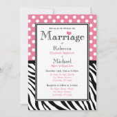 Polka Dot Pink & Zebra Print Wedding Einladungen (Vorderseite)