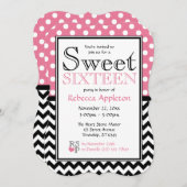 Polka Dot Pink & Zickzack 16 . Geburtstag Einladun Einladung (Vorne/Hinten)