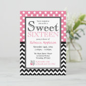 Polka Dot Pink & Zickzack 16 . Geburtstag Einladun Einladung (Stehend Vorderseite)