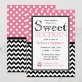 Polka Dot Pink & Zickzack 16 . Geburtstag Einladun Einladung (Vorne/Hinten)
