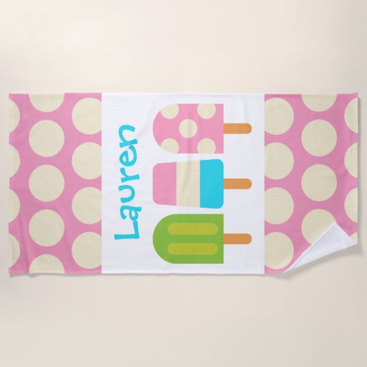 Polka Dot Popsicles Personalisiertes Strandtuch (Vorderseite)